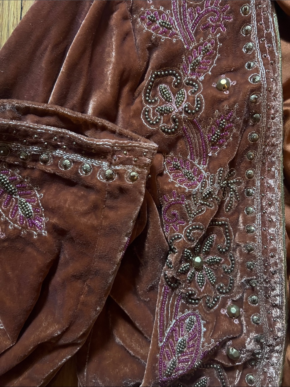 Free People Terracotta Velvet Embellished Open Jacket - Picture 3 of 5